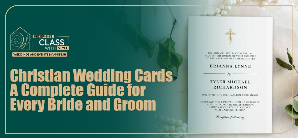 Classic Christian wedding invitation with cross and elegant typography