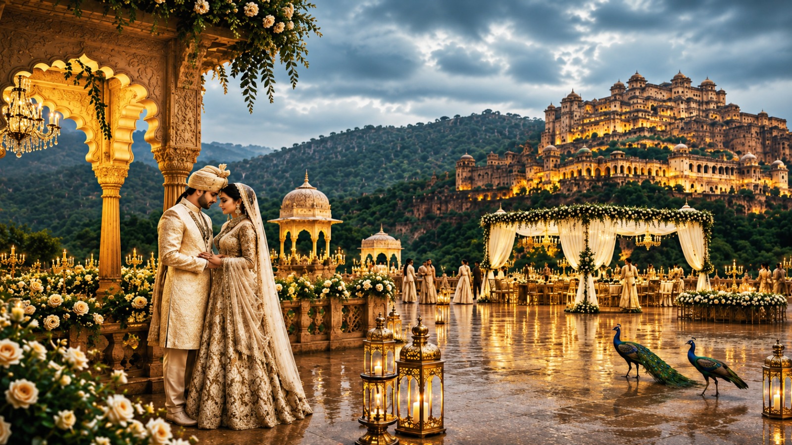 Indian palace destination wedding Rajasthan couple