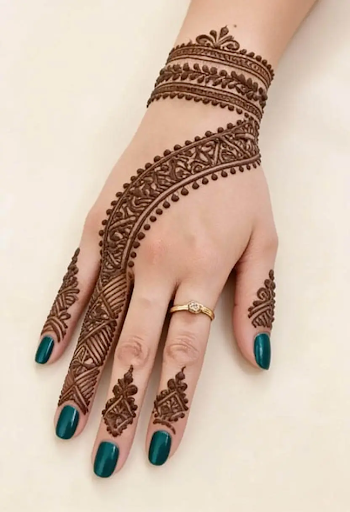 Beautiful minimal bracelet-style mehndi for back hand