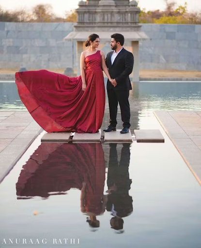 Elegant couple posing for their pre wedding memories
