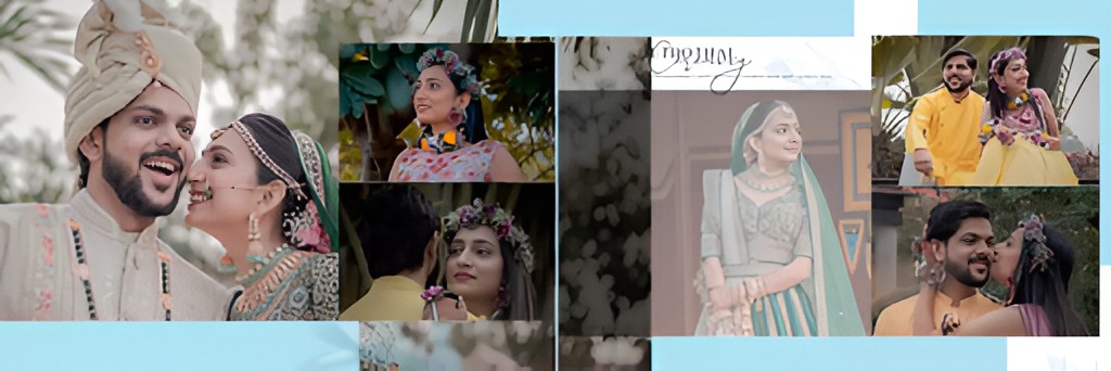 12x36 Indian wedding album PSD template with couple photos and creative layout
