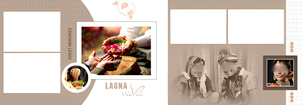 Traditional Indian wedding album PSD template with ceremony photos and elegant layout