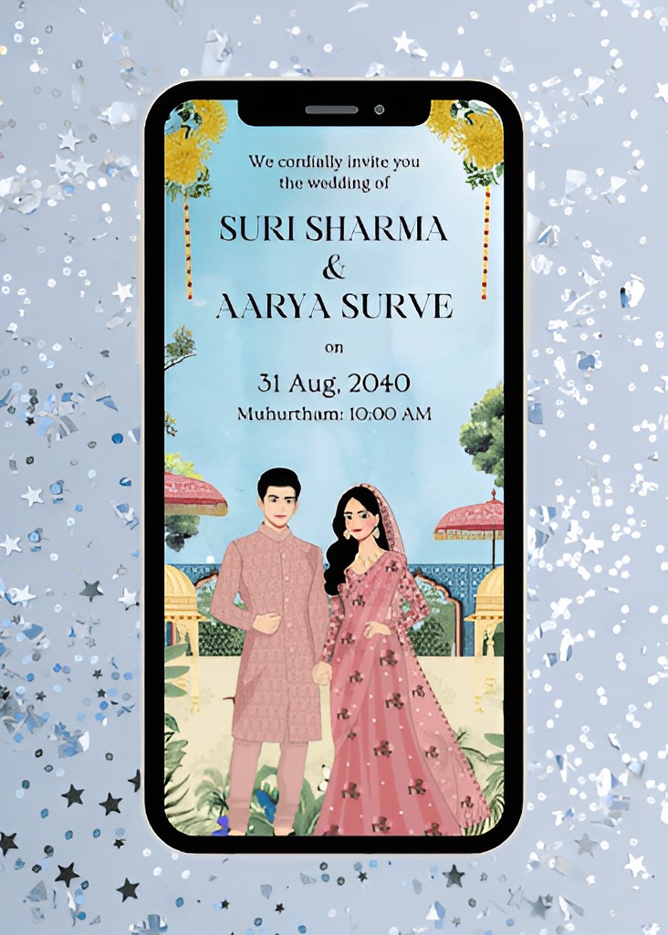 animated video wedding invitation displayed on a smartphone