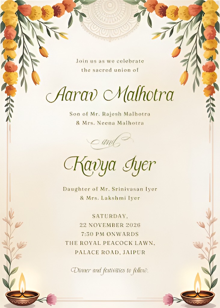 elegant floral Indian wedding invitation template