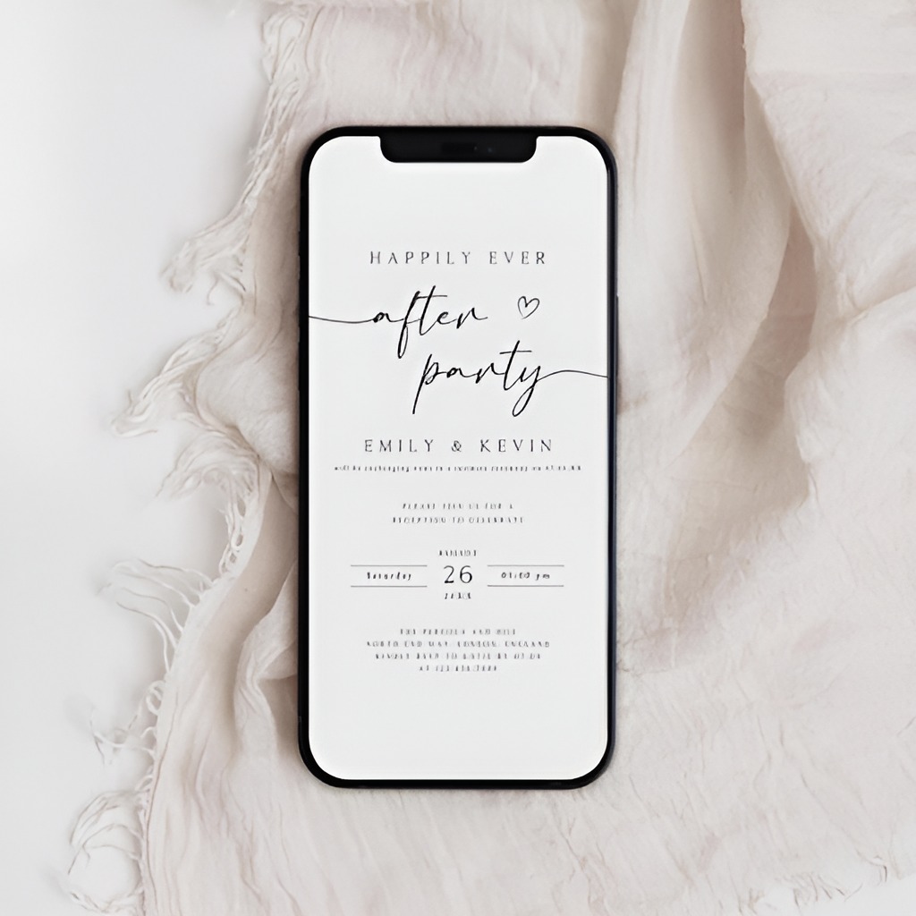 minimalist digital wedding invitation on smartphone